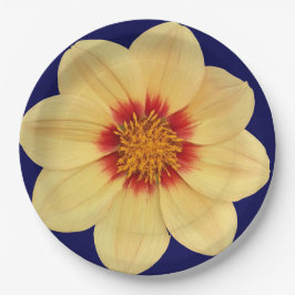 Yellow Dahlia op Blue Floral Papieren Bordje