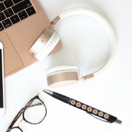 Yellow Dahlia op Blue Floral Pattern Pen