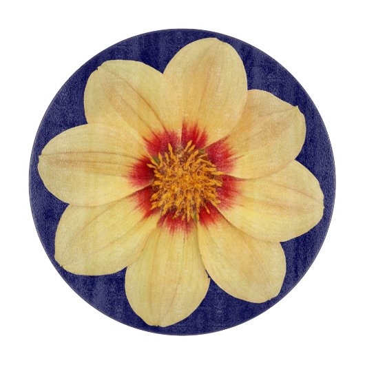 Yellow Dahlia op Blue Floral Snijplank (Voorkant)