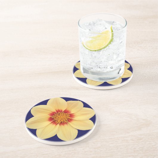Yellow Dahlia op Blue Floral Zandsteen Onderzetter (Zijkant)