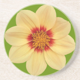 Yellow Dahlia over de Groene Floral Zandsteen Onderzetter