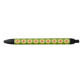 Yellow Dahlia over het groene Floral Pattern Zwarte Inkt Pen (Voorkant)