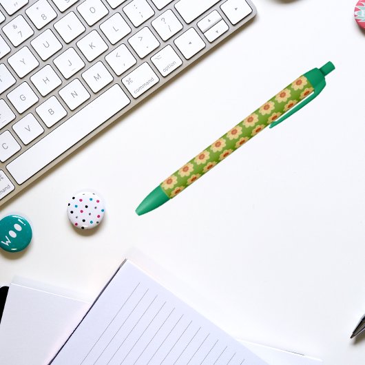 Yellow Dahlia over het groene Floral Pattern Zwarte Inkt Pen