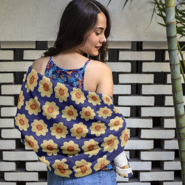 Yellow Dahlia Pattern op Blue Floral Strandlaken