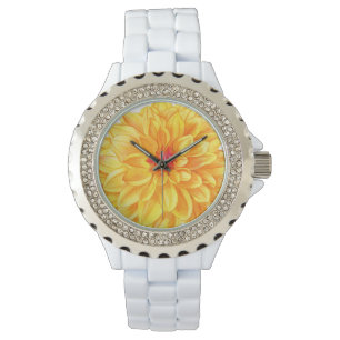 Yellow Dahlia waterverf Horloge