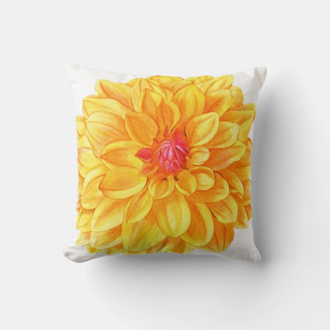 Yellow Dahlia waterverf Kussen (Voorkant)