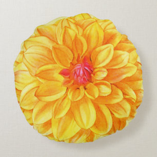 Yellow Dahlia waterverf Rond Kussen