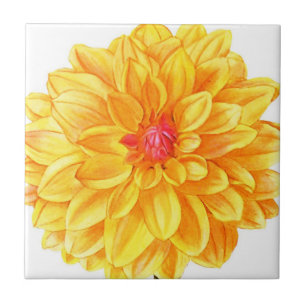 Yellow Dahlia waterverf Tegeltje