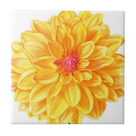 Yellow Dahlia waterverf Tegeltje (Voorkant)