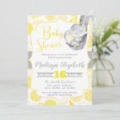 Yellow Dahlias Baby Elephant Baby shower Kaart (Staand voorkant)