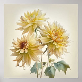 Yellow Dahlias Bloemenkunst Print Poster