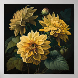 Yellow Dahlias Bloemenkunst Print Poster