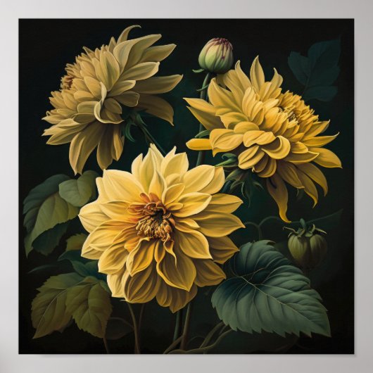 Yellow Dahlias Bloemenkunst Print Poster (Voorkant)