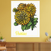 Yellow Dahlias Floral Canvas Afdruk (Insitu (Woonkamer))