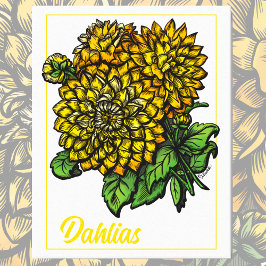 Yellow Dahlias Floral Canvas Afdruk