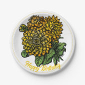 Yellow Dahlias Floral Papieren Bordje (Voorkant)