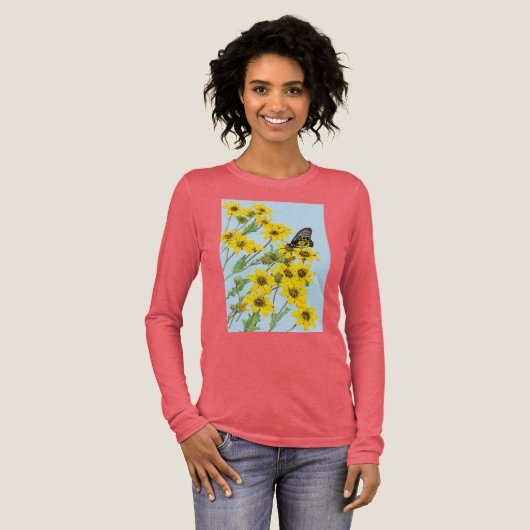 Yellow daisies and butterfly t shirt (Voorkant)