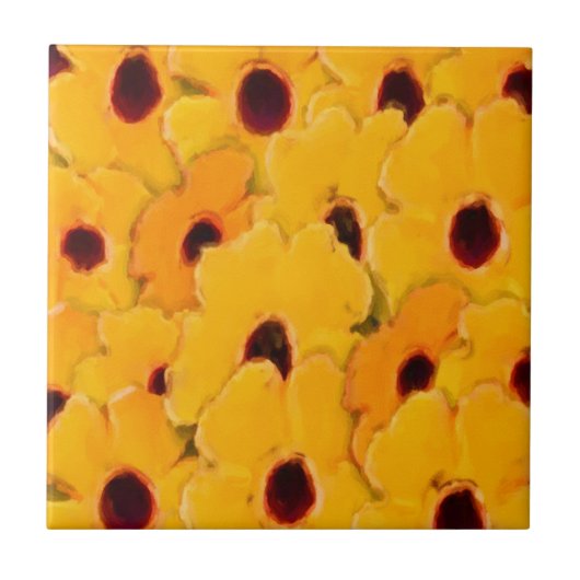 Yellow Daisies Floral Abstract Art Tile Tegeltje (Voorkant)