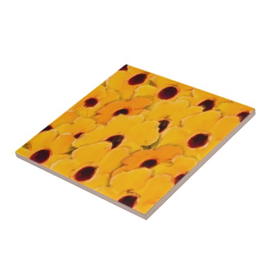Yellow Daisies Floral Abstract Art Tile Tegeltje (Zijkant)