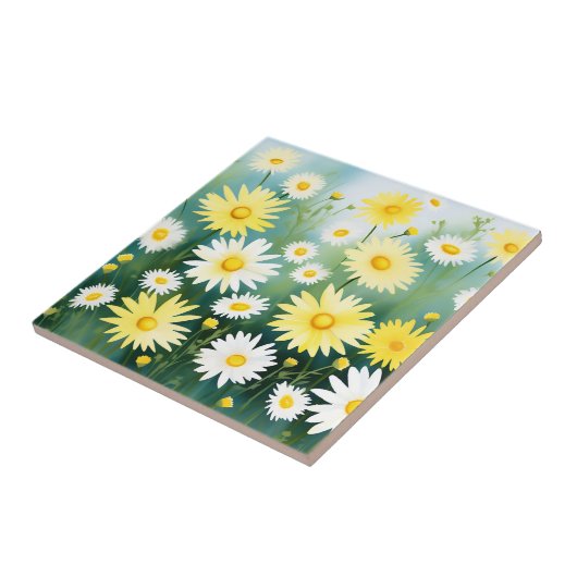 Yellow Daisies Meadow Waterverf Tegeltje (Zijkant)