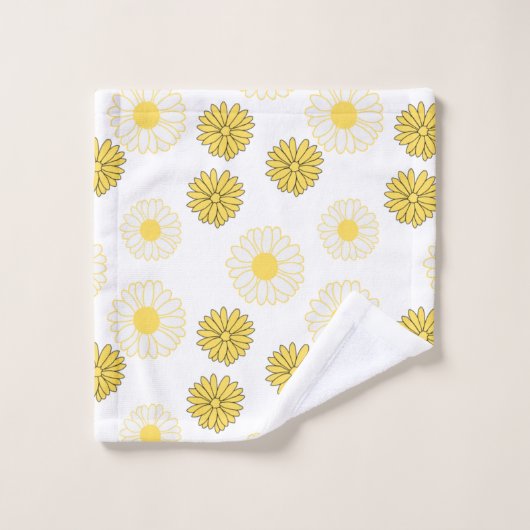 Yellow Daisies Pattern in White Bath Towel Set Bad Handdoek (Wasdoekje)