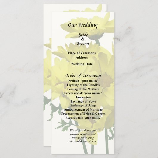 Yellow Daisies Programmakaart (Voorkant / Achterkant)