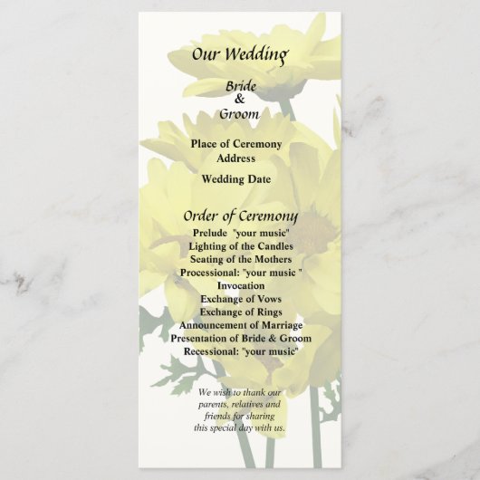 Yellow Daisies Programmakaart (Voorkant)