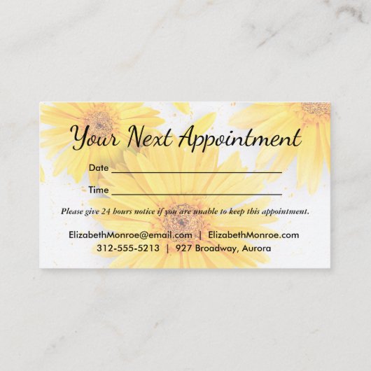 Yellow Daisies Salon Hair Stylist Afsprakenkaartje (Achterkant)