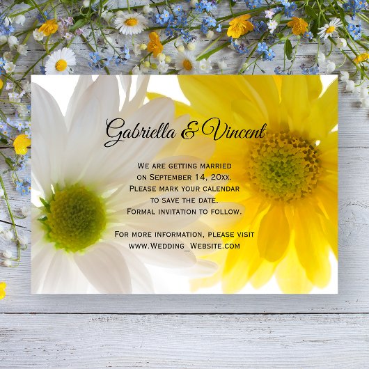 Yellow Daisies Wedding Save the Date Notice Kaart