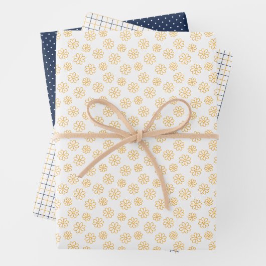 Yellow Daisies with Navy Wrapping Paper Sheets (In situ)