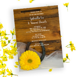 Yellow Daisy and Hoefijzer country Western Wedding Kaart