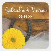 Yellow Daisy and Hoefijzer country Western Wedding Vierkante Sticker (Voorkant)