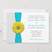 Yellow Daisy Aqua Polka Dot Wedding Invitation Kaart (Voorkant)
