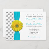 Yellow Daisy Aqua Polka Dot Wedding Invitation Kaart (Voorkant / Achterkant)