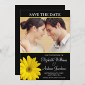 Yellow Daisy Black foto Save the Date (Voorkant / Achterkant)