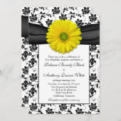 Yellow Daisy Black White Floral Wedding Invitation Kaart (Voorkant / Achterkant)