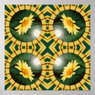 Yellow Daisy Bloemenspiegel Abstracte kunst Poster