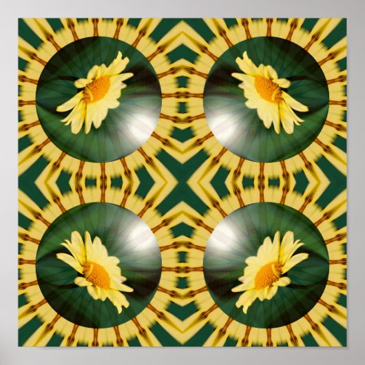 Yellow Daisy Bloemenspiegel Abstracte kunst Poster (Voorkant)