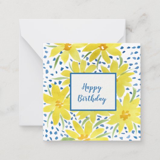 Yellow Daisy Bouquet Blue Stippen Birthday Note  Notitiekaartje (Voorkant)
