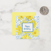 Yellow Daisy Bouquet Blue Stippen Birthday Note  Notitiekaartje (Voorkant / Achterkant in situ)