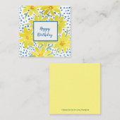 Yellow Daisy Bouquet Blue Stippen Birthday Note  Notitiekaartje (Voorkant / Achterkant)