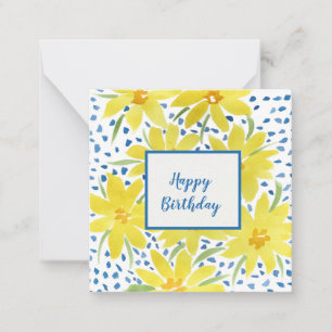 Yellow Daisy Bouquet Blue Stippen Birthday Note  Notitiekaartje