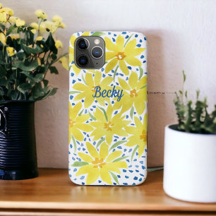 Yellow Daisy Bouquet met blauwe Stippen Case-Mate iPhone Case