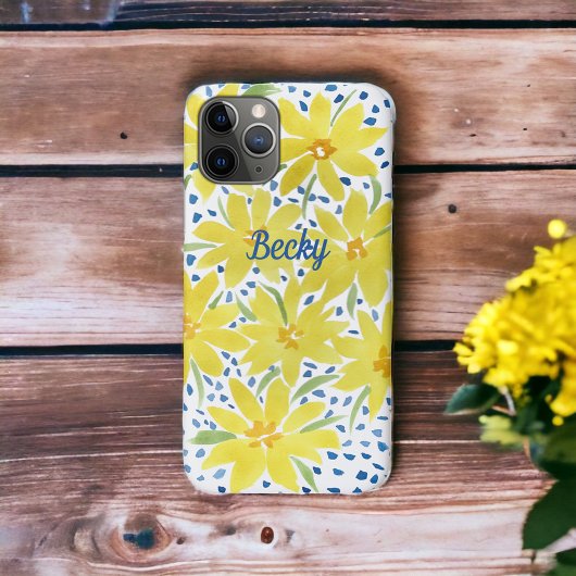 Yellow Daisy Bouquet met blauwe Stippen Case-Mate iPhone Case