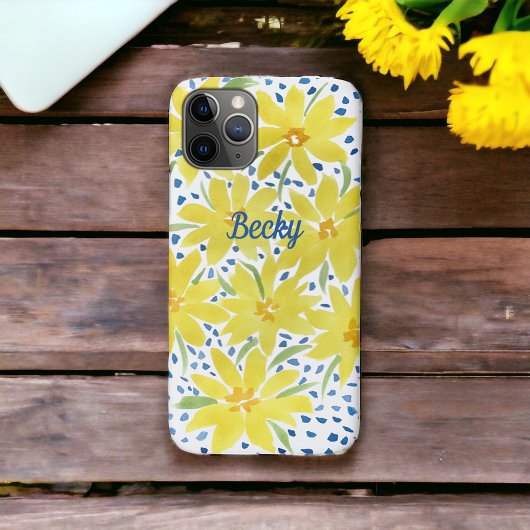 Yellow Daisy Bouquet met blauwe Stippen Case-Mate iPhone Case