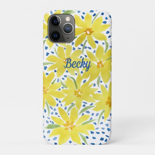 Yellow Daisy Bouquet met blauwe Stippen Case-Mate iPhone Case (Achterkant)