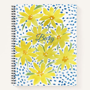 Yellow Daisy Bouquet met blauwe Stippen Notitieboek