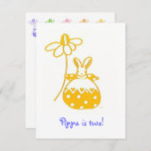 Yellow Daisy Bunny verjaardaguitnodiging Kaart (Voorkant / Achterkant)