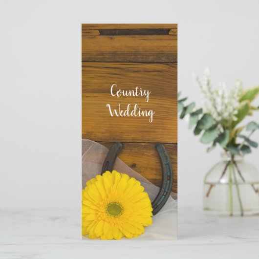 Yellow Daisy en Hoefijzer Western huwelijksprogram Programmakaart (Staand voorkant)