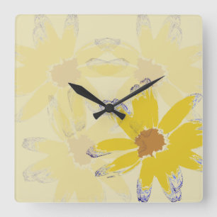 Yellow Daisy Floral Art Vierkante Klok